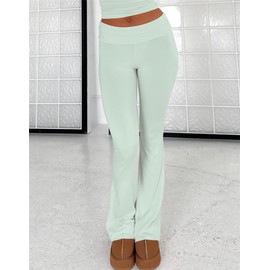 Womens Fold Over Yoga Pants Lounge Flare Leg Boot Cut Skinny Leggings Sweatpants 2024 Light Green L
