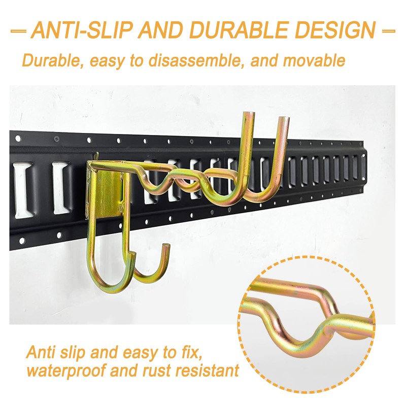 2-Pack E-Track Heavy Duty Shovel Hanger, Anti-Slip Double Layer Hooks
