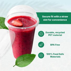 Klex Clear PET Plastic Dome Lids with Straw Slot Fits 12, 16, 20, 24 oz Cups, 3.86"