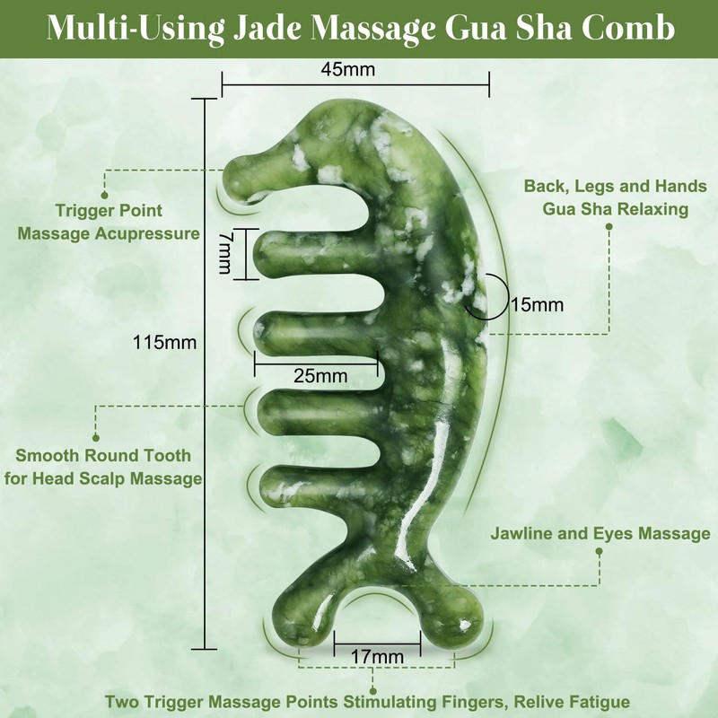 Scalp Massage Comb, Natural Gua Sha Jade Stone Massage Tool