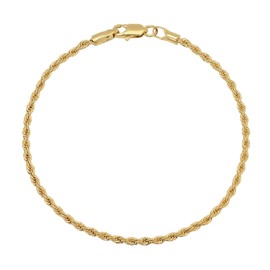 The Bling Factory 2mm-6mm 14k Gold Plated Twisted Rope Bracelet 7-10" Made in USA (2.4mm (width), 8 inches)