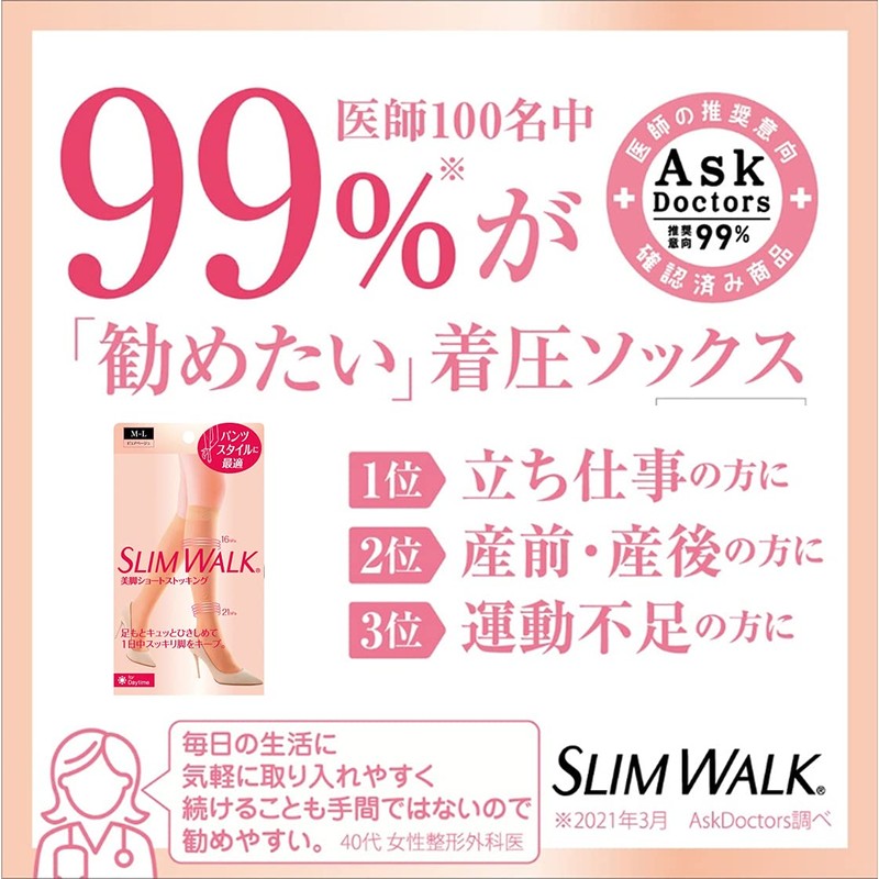 Slim Walk Compression Stockings Beautiful Legs Short Stockings S-M Pure