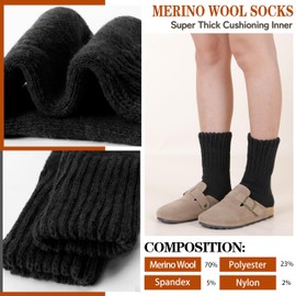 Merino Wool Thermal Boot Socks for Men Women Warm Thick Winter Hiking Cozy Christmas Stocking Stuffers Socks 3 Pairs(Black Series,M)