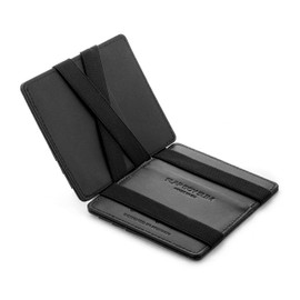 Jaimie Jacobs Flap Boy Slim ohne Münzfach Magic Wallet integrierter RFID Schutz Magischer Geldbeutel Echtleder (Schwarz)