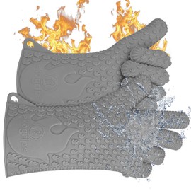 Jolly Green Products Ekogrips Premium Heat-Resistant BBQ Gloves for Cooking and Meat Handling, Kitchen Oven Gloves, Fireplace Accessory, Campfire Gloves, BBQ Mitt, Dishwashing Gloves (Grey, L/XL)