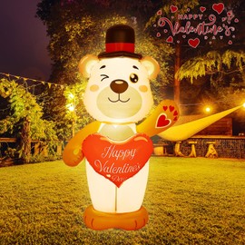 Kasyat 6 FT Valentines Day Inflatable Bear PVC Valentines Bear Blow Up Yard Decorations with Built in LED, Love Heart for Wedding Anniversary Outdoor Garden Lawn Birthday Party Propose Decor