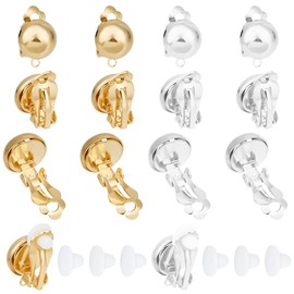 Beebeecraft 1 Box of 16 Clip On Earring Accessories, 24 Carat Gold and Sterling Silver Plated, Semicircular Clip On Earring Converter Components for Non-Pierced Earrings and 20 Pieces Ear Nuts