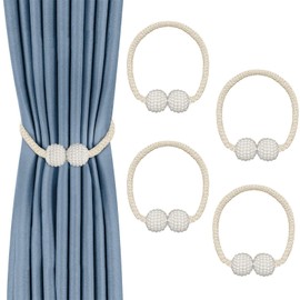 Curtain Tie Backs 4 Pack, Pearl Curtain Ties Decorative Rope, Modern Rope Buckle Curtain Holdbacks Holder for Home Bedroom Office