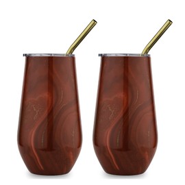 Cambridge Red Set of 2 16oz Insulated Geode Straw Tumblers, 0