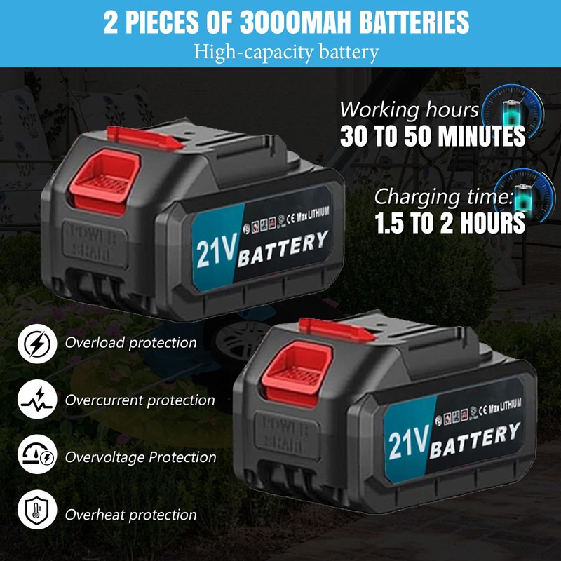 4-in-1 Cordless Electric Weed Wacker, 2 Pack 21V 3.0Ah Batteries