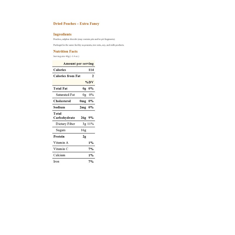 Dried Peaches - XF Peaches - Bulk - 5 lb.