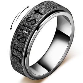 OreilleStar Fidget Spinner Anxiety Ring for Women: Fidget Toys Adults Cute Jesus Thumb Ring Stainless Steel Black Size 9