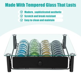 ROWISE Coffee Pod Drawers, Crystal Tempered Glass Pod Holder Drawer Compatible with Nespresso Capsules, Holds Up to 40 Capsules, Size 13"x14.7"x3.5"