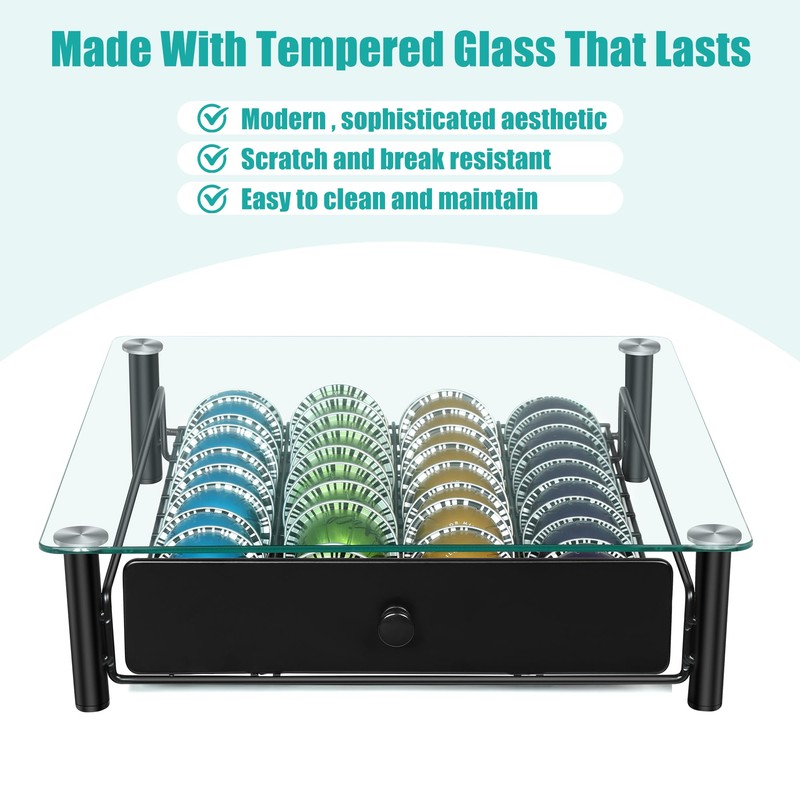 ROWISE Coffee Pod Drawers, Crystal Tempered Glass Pod Holder Drawer