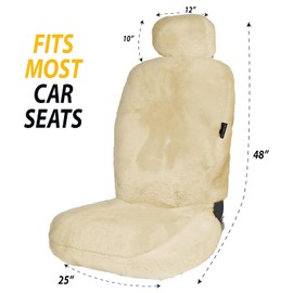 ZONETECH Sheepskin Seat Covers Fuzzy Car Seat Covers Tan Australian Merino Wool Fluffy Fur Auto Accessories All Season Protection for Your Seats Universal Fits Most Car SUV Airbag Compatible
