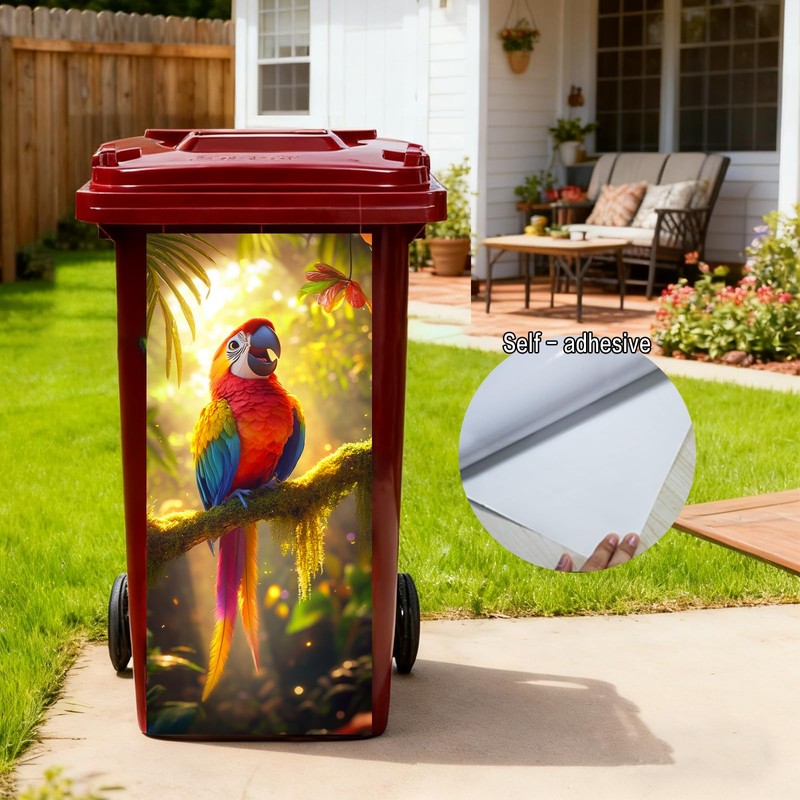 Nuxovilar Vibrant Jungle Parrot Garbage Pail Stickers PVC 14.57x32.28 Inches