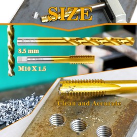 RURITKIT M10x1.5 Tap and 8.5mm Drill Bit Kit, M2 HSS Metric Drill and Tap Set, Combination of Drill and Tap Kit for Metal