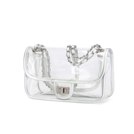 LAM GALLERY Womens PVC Clear Purse Handbag with Chain Stadium Approved Clear Bag See Through Bag for Working and Concert (Silver Silver Large)