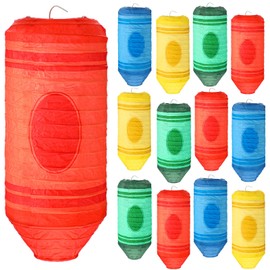 Baquler 12 Pcs Crayon Hanging Paper Lanterns Party Decorations Colorful Classroom Decor 10 Inch Crayon Paper Lanterns Back to School Ceiling Decorations First Day of School Ceiling Classroom Supplies