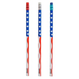American Flag USA Pencils, Wooden 4th Of July Give Away - 7 1/2" (Pack of 12)