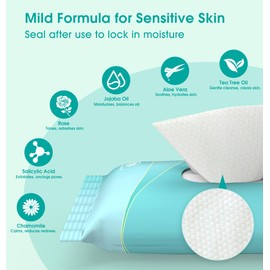 Facial Cleansing Wipes, Green Tea Oil Extract for Face Cleansing, Salicylic Acid for Acne Treatment, Hydrating Pore Care for Sensitive Skin, Exfoliating & Soothing Double-Sided Cleansing Wipes (28PCS)