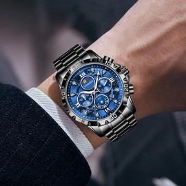 Father's Day gift,watch men,quartz watch set,wrist watch addict fashion silver  watch iced  watches green water analog watch - Colour: Blue