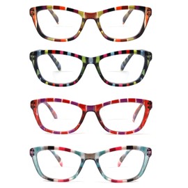 Bifocal Reading Glasses for Men and Women Rectangle Multifocal Readers Retro Design 4Pk -+4.50