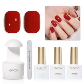 GAOY 3 Pcs Gel Nail Polish Kit with Mini UV Light, Include Ruby Red Gel Polish, Base Coat and Top Coat, Gel Manicure Kit for Nail Art DIY at Home