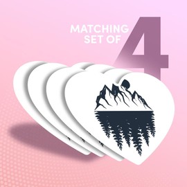 Vinyl Heart Stickers (Set of 4) 10cm - Mountains Range Forest Sun for Laptops, Tablets, Luggage, Scrap Booking, Fridges #60990