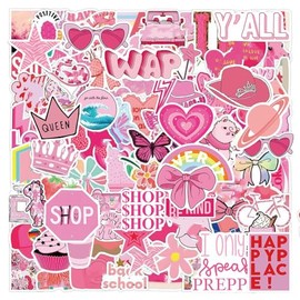 200PCS Preppy Aesthetics Stickers,Pink Cute Stickers for Teen Girls,Vinyl Waterproof Stickers for Water Bottles Laptop Skateboard Computer Skateboard Phone,Pink Birthday Party Gift