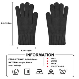 lifwimner Women's Winter Gloves with Fleece Lining, Touchscreen Warm Knitted Gloves, Thermal Winter Gloves for Outdoor Sports, Running, Cycling