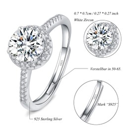 Josfeva Promise Rings for Women Girls, Bride Wedding Engagement Ring Gifts for Anniversary, Love Promise 925 Sterling Silver Diamond Ring, Romantic Adjustable Round Silver Rings for Couples