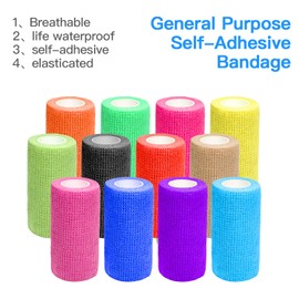 OZER 12 Pack 4 Inch x 5 Yards Self Adhesive Bandage Breathable Cohesive Bandage Wrap Rolls Elastic Self-Adherent Tape for Stretch Athletic, Sports, Wrist, Ankle (4 Inch Colorful, 4 Inch)
