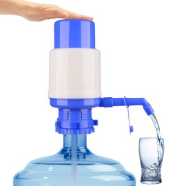 Manual Water Bottle Pump, Easy Drinking Water Pump, Easy Portable Manual Hand Press Dispenser Water Pump for Universal 2-5 Gallon Bottle Coolers (White/Blue)