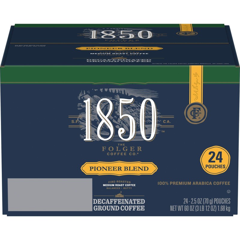 1850 Pioneer Blend Decaf Ground Coffee, Fraction Pack, Medium Roast,
