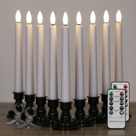 OWLBAY 9 Pack 3D Wick Flameless Window Candles with Remote & Timer, 8”H Battery Operated LED Taper Candles, Warm White Flame Flickering Light, Ideal for Tabletop/Christmas/Wedding/Party Decor