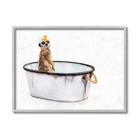 Stupell Industries Meerkat Bubble Bath Vintage White Tin Tub, Design by Jennifer Redstreake Grey Framed Wall Art, 11 x 14