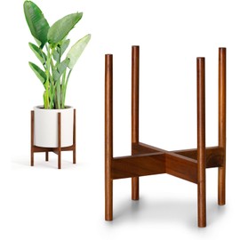 Fox & Fern Mid Century Plant Stand — 11.8 Inch Fixed Size Wooden Plant Stand for Indoor Planters (Not Included) - Large Flower Pot Holder for Indoor Big Pots - Plug In Design - Two Heights - Acacia