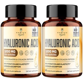 ThrivyThystle Hyaluronic Acid Capsules - Hylunaric Acid 1200 mg, with Collagen Peptides, Vitamin C, Phytoceramides - Hyaluronic Acid Supplement for Skin, Eyes, Bones, Gastrointestinal (2 Pack)