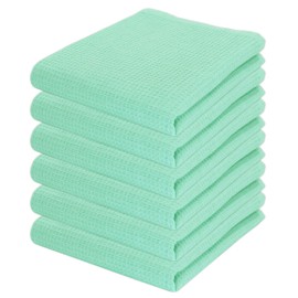 PurpleEssences Waffle Weave Kitchen Towel, 100% Cotton - 15 x 25 Inches, with Hanging Loop Ultra Soft Absorbent Quick Drying Dish Cloth, Tea and Hand Towels, 6 Pack - Spring Summer Easter - Turquoise