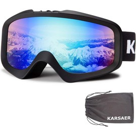 FEISEDY Karsaer Ski Goggles Anti-Fog Snow Goggles OTG 100% UV Protection Snowboard Goggles Bendable Dual-Lenses for Men Women Youth B7012 - Color: Matte Black Frame Green Mirrored Lens Vlt 18%
