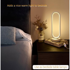 RINGSUN USB Bedside Lamp, 32cm 3-Color Dimmable LED Night Light, Eye-Protection Reading Lamp for Bedroom, Nursery, Office and Living Room, Table Lamp Modern Design