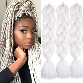 3 packs of single color synthetic braided wigs for hair extensions, dirty braids, twisted braids (White, 24inch)