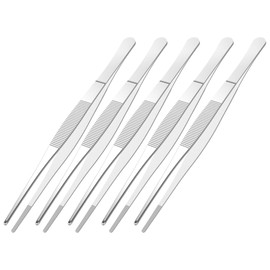 FOCMKEAS 5 PCS 5.5 Inch Stainless Steel Tweezers, with Straight Round Blunt Serrated Tip, 1/16 Inch Thickness Stainless Steel, Multipurpose Daily Garden Home Lab Craft Repairing Tool