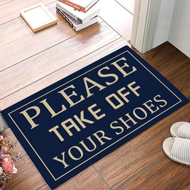 Please Take Off Your Shoes Doormat Blue Sign Indoor Outdoor Welcome Doormat, Entrance Mat Rug Outside Patio for Kitchen Bedroom Rug, Durable & Washable, 16"X 24"