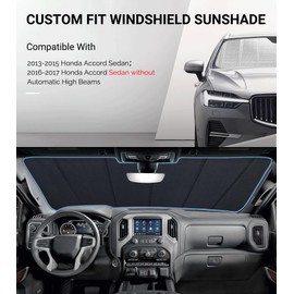 Pigenius Windshield Sun Shade for 2013-2017 Honda Accord Sedan Without Automatic High Beams Front Window Sunshade. Reflective Rigid Material