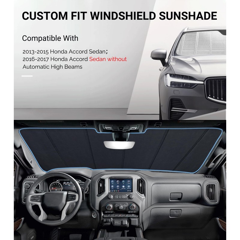 Pigenius Windshield Sun Shade for 2013-2017 Honda Accord Sedan Without