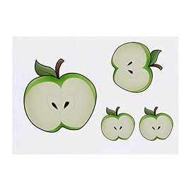 4 x 'Green Apple Half' Temporary Tattoos - Water Resistant, Skin-Safe, Non-Toxic Transfers, Mixed Sizes (TO00039197)