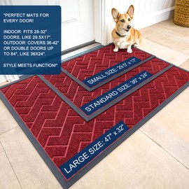 OLANLY Front Door Mat Indoor Outdoor Entrance, Waterproof All-Season, All-Weather Welcome Doormat, Sturdy Natural Rubber, Low Profile, Easy to Clean Entryway Outside Floor Mat, 47x32, Wine Red