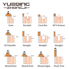 Yueqing Zhongji Router Bit 1/2 Shank Router bits 1/2 Shank 12 Piece Router bitset Tungsten Carbide Router Bit Professional level Router bit sets 1/2 shank